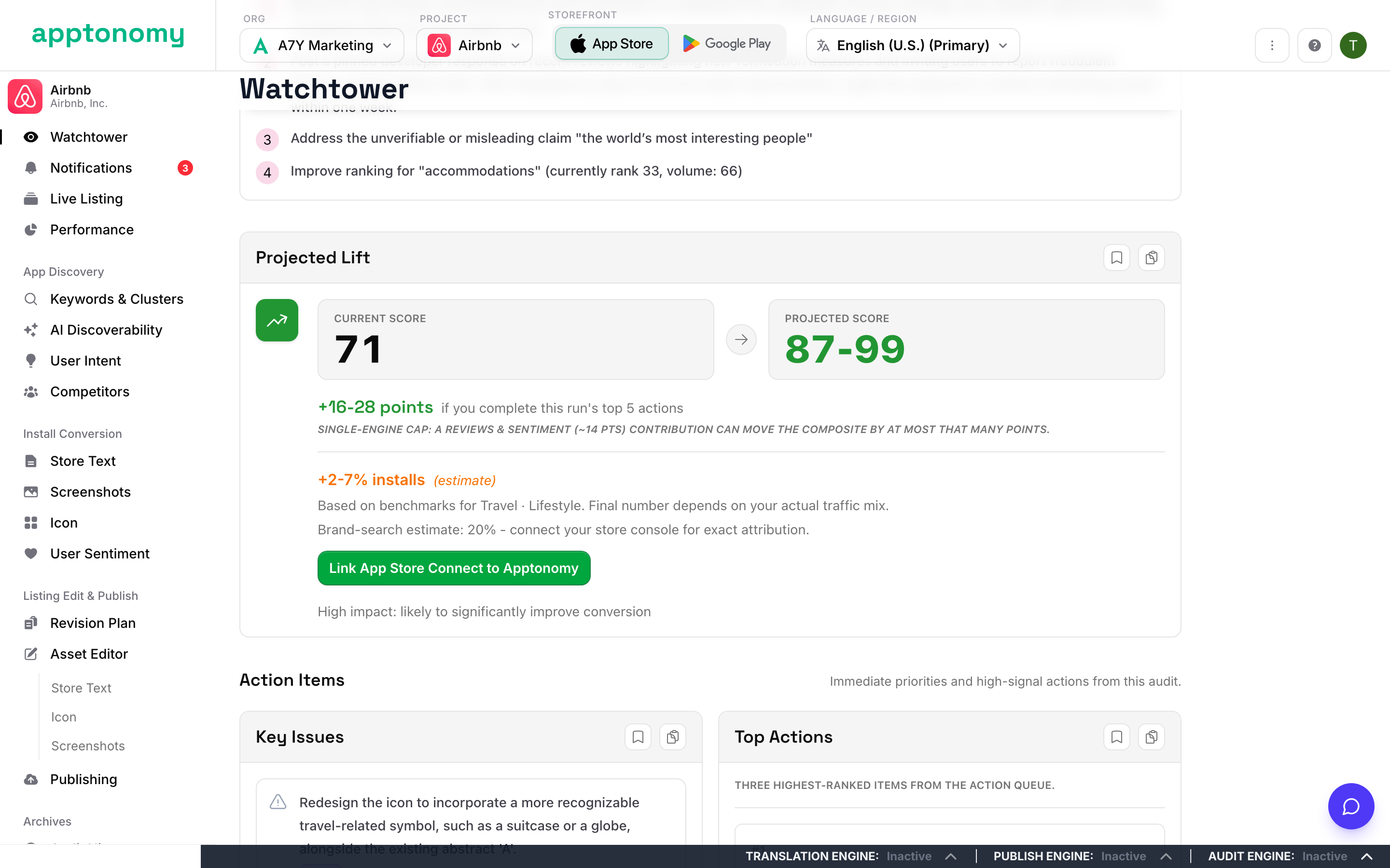 A ranked recommendation in the Apptonomy dashboard with the signal that triggered it.